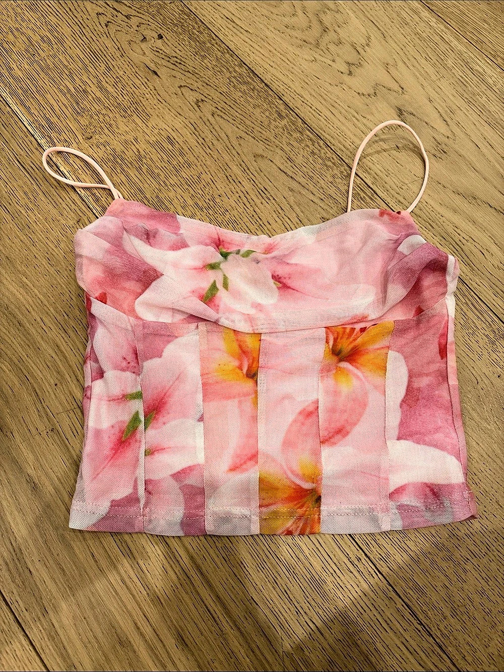 edikted Dragon Lily Layered Mesh Halter Top Pink XS